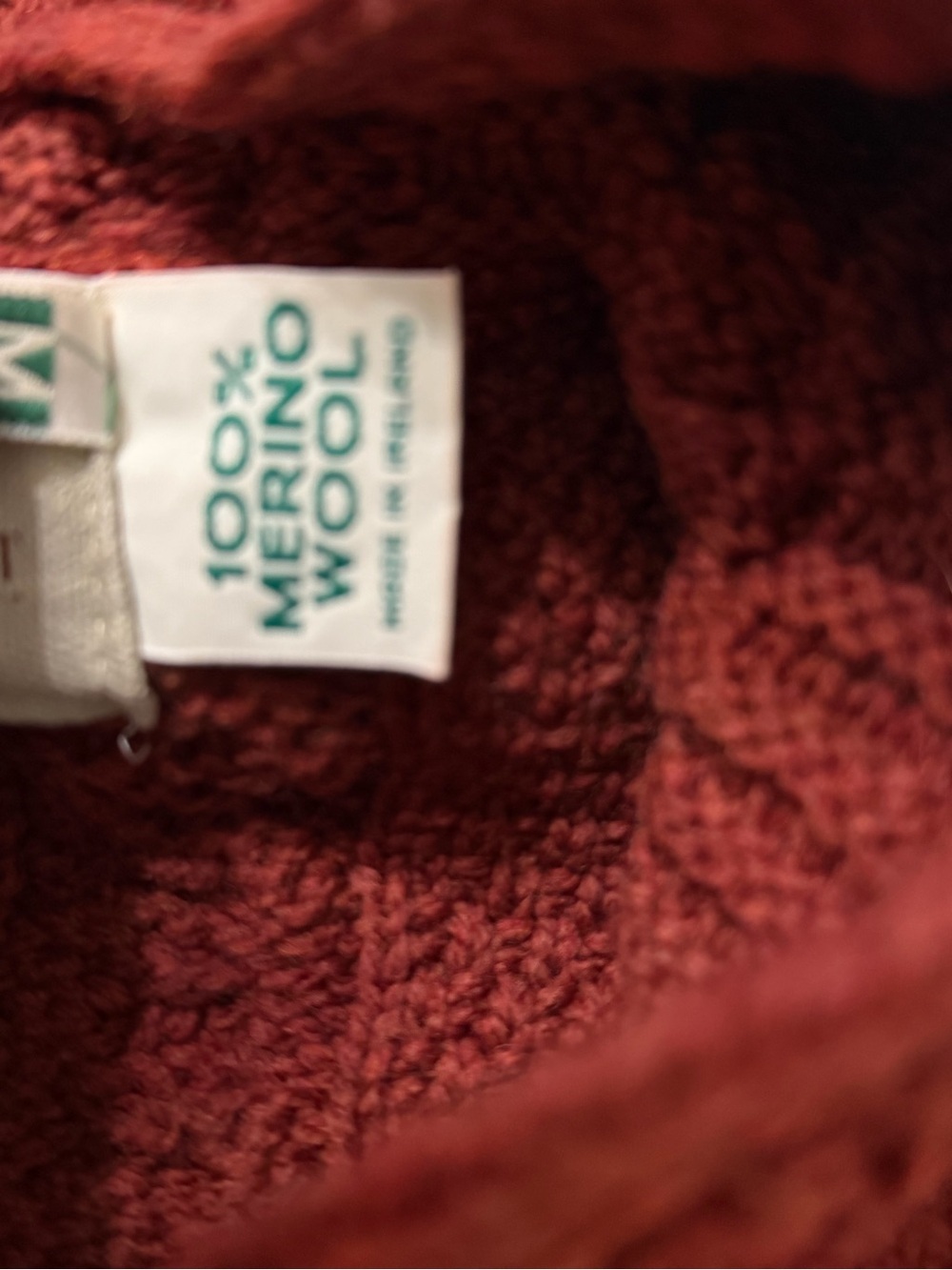 Aran Merino Wool Cable Knit Hooded Zip Cardigan – Rust Red, Size Medium - Picture 13 of 14